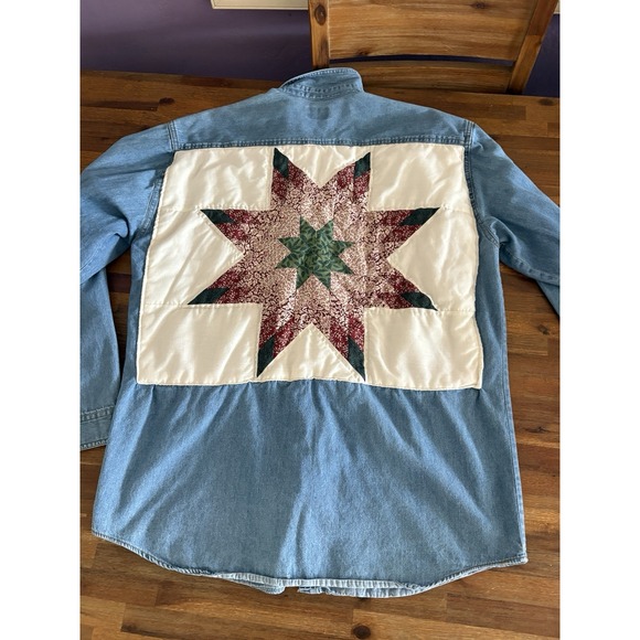 Vintage Request Denim Jacket  Size Extra Large Shirt Quilted‎ Back Button Detail - Picture 2 of 16